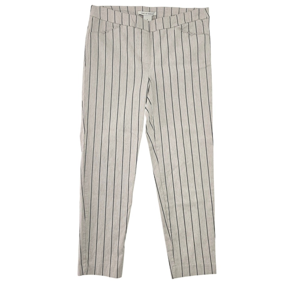 Zac &‎ Rachel Pinstripe Pull On Dress Pants Gray Black Size 8 Stretch Trousers